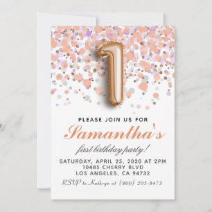 1st Rose Gold Birthday Invitation