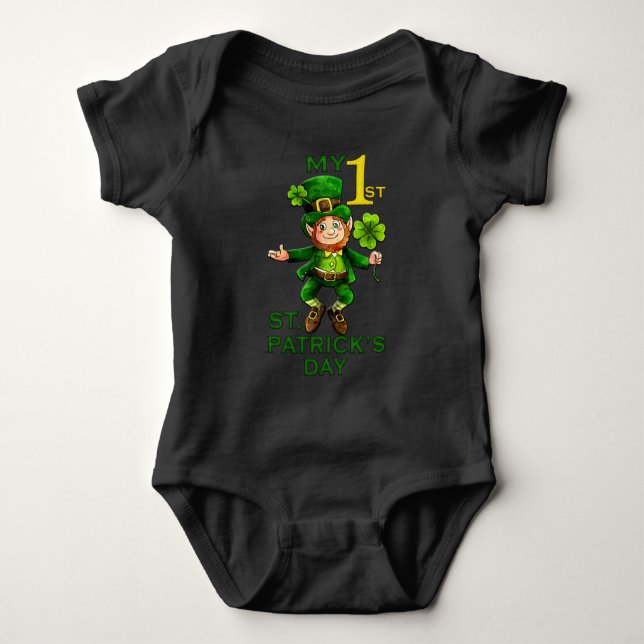 1st St. Patrick's Day Leprechaun Baby Bodysuit (Front)