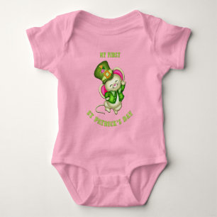 1st St. Patrick's Day Mouse Baby Pink Bodysuit