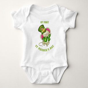 1st St. Patrick's Day Mouse Baby White Bodysuit