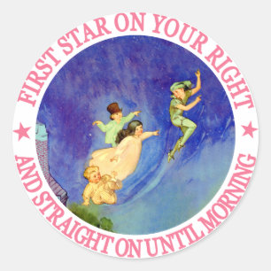 1ST STAR ON YOUR RIGHT, STRAIGHT ON UNTIL MORNING CLASSIC ROUND STICKER