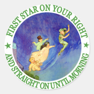 1ST STAR ON YOUR RIGHT, STRAIGHT ON UNTIL MORNING CLASSIC ROUND STICKER