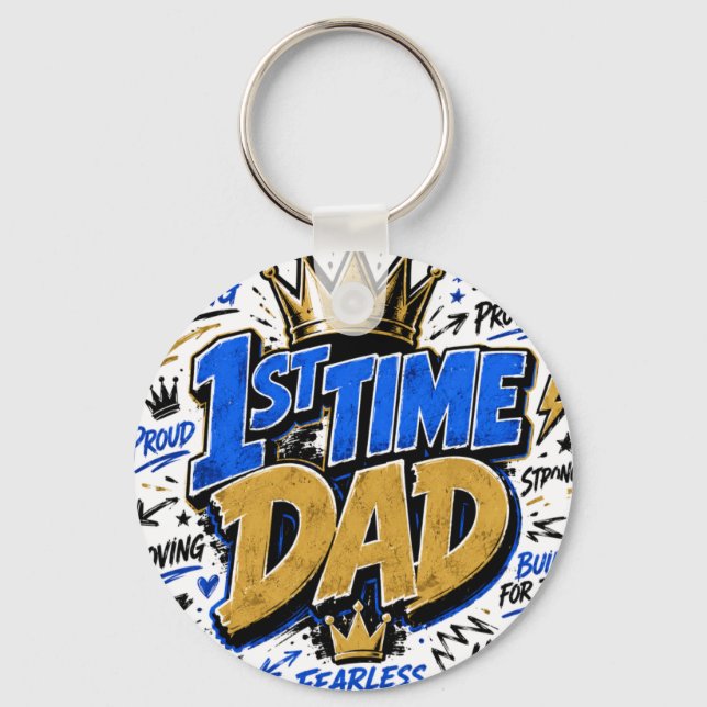 1st Time Dad Two-Tone Coffee Key Ring (Front)