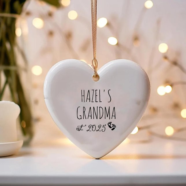 1st Time Grandma Chic Heart Pregnancy Announcement Ceramic Tree Decoration (1st Time Grandma Chic Heart Pregnancy Announcement Ceramic Ornament)