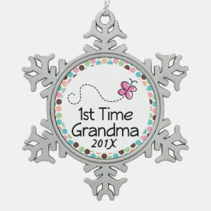 1st Time Grandma personalised gift Snowflake Pewter Christmas Ornament