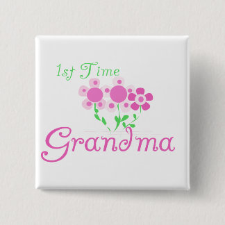 1st  Time Grandma-Pink Flowers 15 Cm Square Badge
