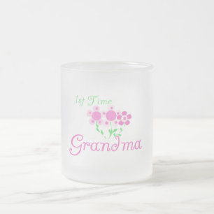 1st Time Grandma-Pink Flowers Frosted Glass Coffee Mug