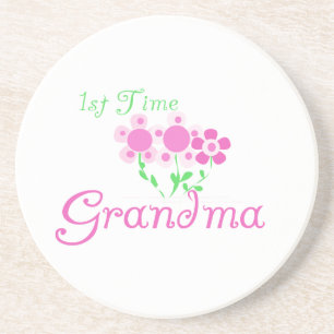 1st Time Grandma Pink Flowers Gifts Coaster