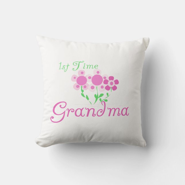 1st Time Grandma Pink Flowers Gifts Cushion (Front)