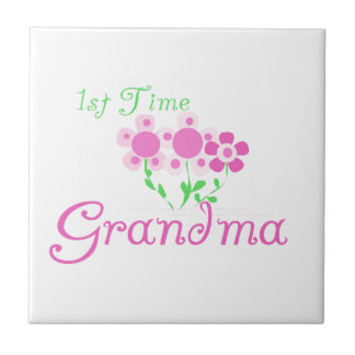 1st Time Grandma Pink Flowers Gifts Tile