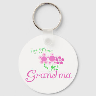 1st Time Grandma-Pink Flowers Key Ring