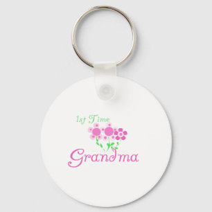 1st Time Grandma-Pink Flowers Key Ring
