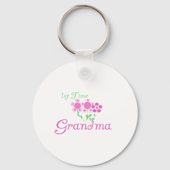 1st  Time Grandma-Pink Flowers Key Ring (Front)