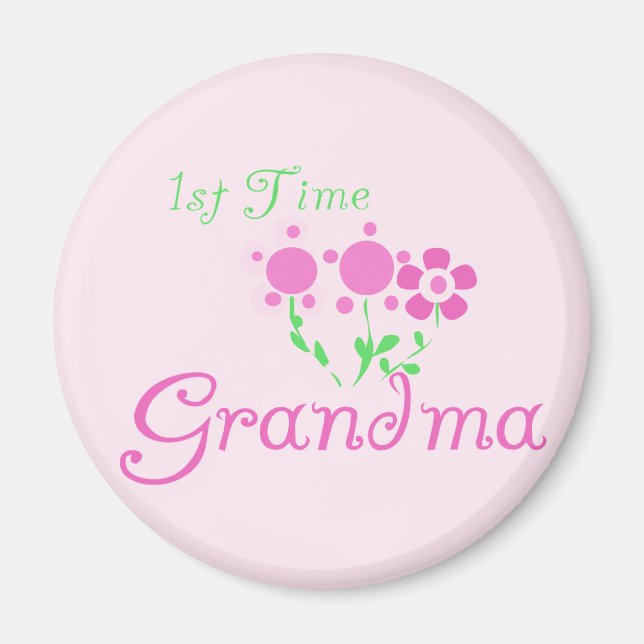 1st  Time Grandma-Pink Flowers Magnet (Front)