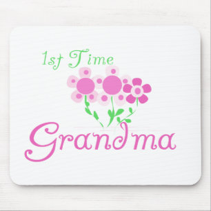 1st Time Grandma-Pink Flowers Mouse Pad
