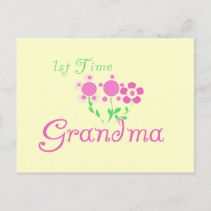 1st Time Grandma-Pink Flowers Postcard