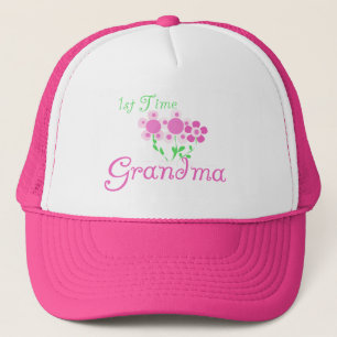 1st  Time Grandma-Pink Flowers Trucker Hat
