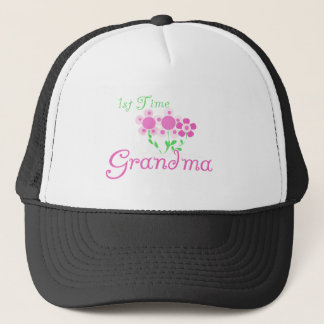 1st Time Grandma-Pink Flowers Trucker Hat
