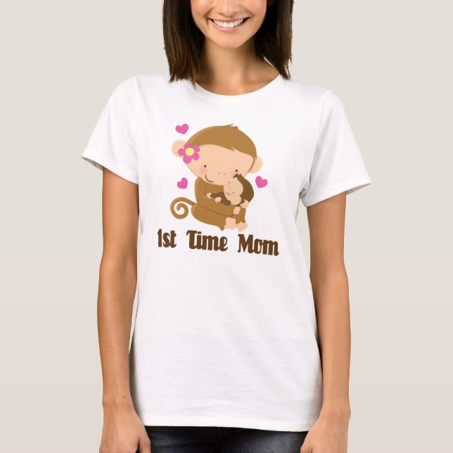 1st Time Mum Monkey Cute T-Shirt (Front)