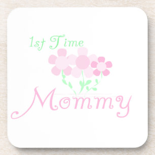 1st Time Mummy Pink Flowers Gifts Coaster