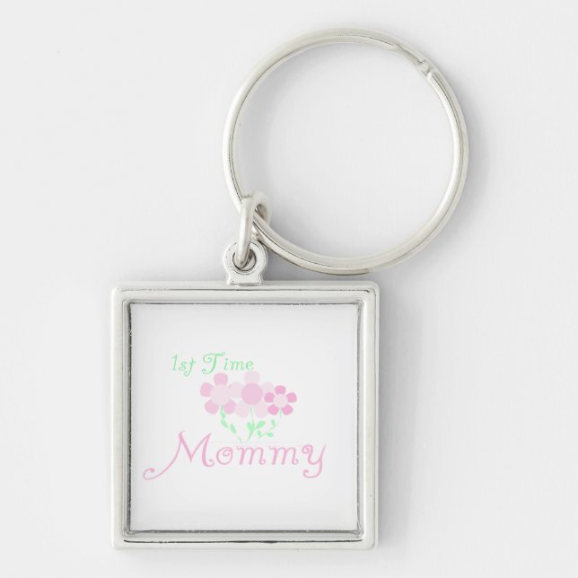 1st Time Mummy Pink Flowers Gifts Key Ring (Front)