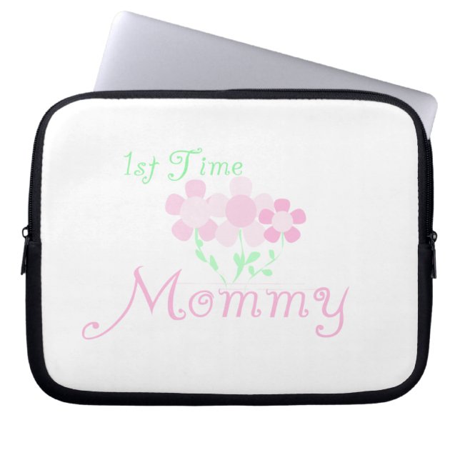 1st Time Mummy Pink Flowers Gifts Laptop Sleeve (Front)