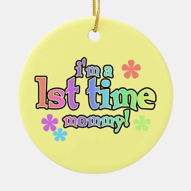 1st Time Mummy Rainbow Text Gifts Ceramic Tree Decoration (Front)