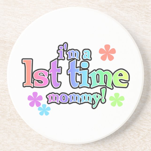 1st Time Mummy Rainbow Text Gifts Coaster (Front)
