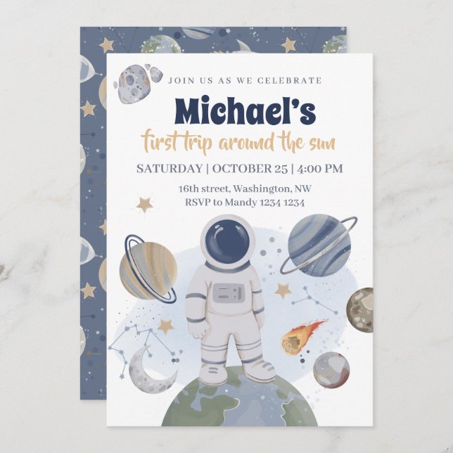 1st Trip Birthday Boy Invitation (Front/Back)