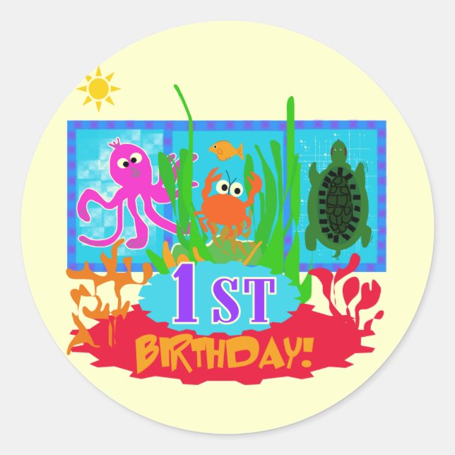 1st Undersea Adventure Birthday Tshirts Classic Round Sticker (Front)
