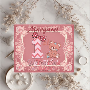 1st Valentine's Day Teddy Bear Bow Floral Motifs Jigsaw Puzzle