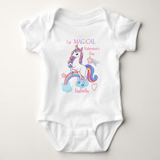 1st Valentine's Day Unicorn Baby Bodysuit (Front)