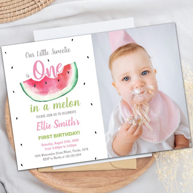 1st Watermelon Birthday Invitations with Photo (1st Watermelon Birthday Invitations w photo)