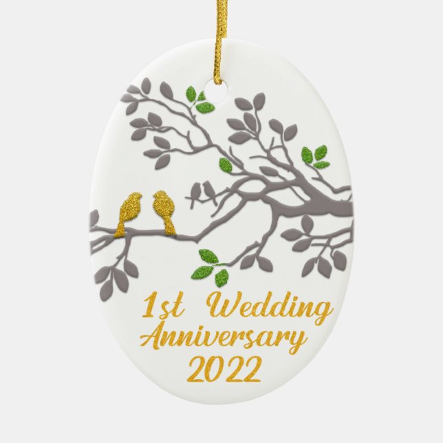 1st Wedding Anniversary 2022 | Unique gift idea Ceramic Tree Decoration (Front)