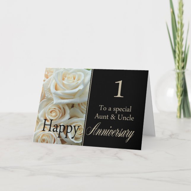 1st Wedding Anniversary Aunt & Uncle  Pink roses Card (Front)