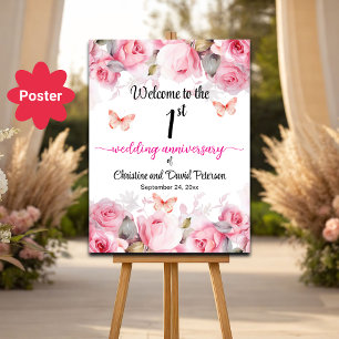 1st Wedding Anniversary Blush Roses Welcome Poster