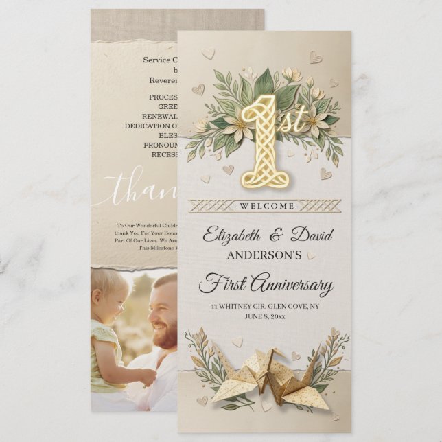 1st Wedding Anniversary Ceremony Paper Crane Photo Programme (Front/Back)