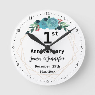 1st Wedding Anniversary Custom Names and Year Round Clock