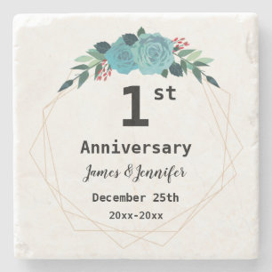 1st Wedding Anniversary Custom Names and Year Stone Coaster