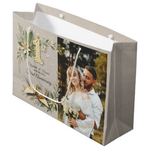 1st Wedding Anniversary Floral Couple Cranes Photo Large Gift Bag