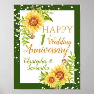 1st Wedding Anniversary Floral Sunflower  Poster