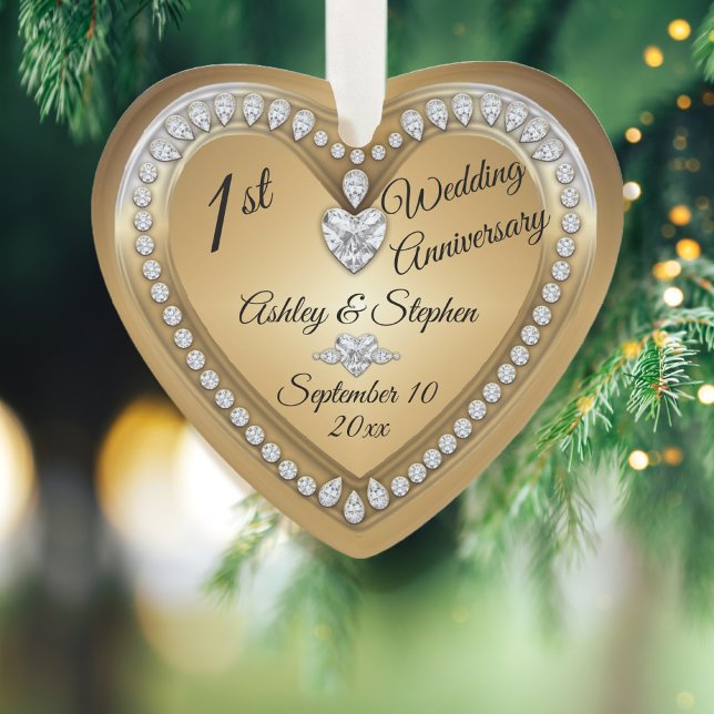1st Wedding Anniversary Gold Diamonds Keepsake Ornament (Creator Uploaded)