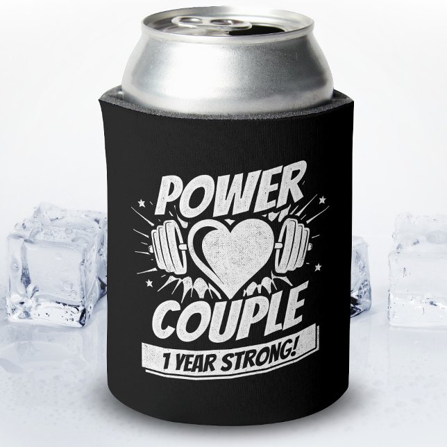 1st Wedding Anniversary Married Fitness Couple Can Cooler (Creator Uploaded)