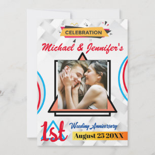 1st Wedding Anniversary Modern Personalised Photo  Invitation
