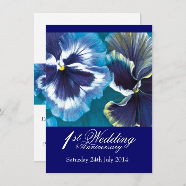 1st Wedding Anniversary Party Invitation blue (Front/Back)