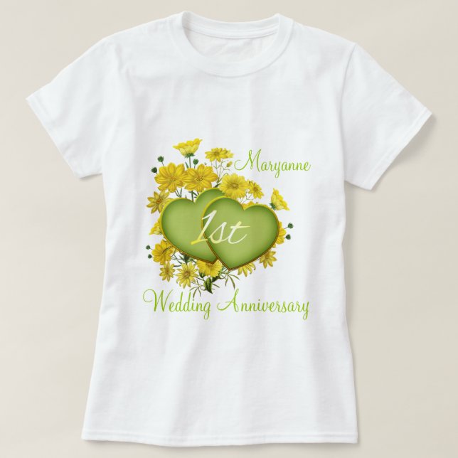 1st Wedding Anniversary Party Wildflower Hearts T-Shirt (Design Front)