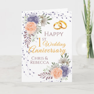 1st Wedding Anniversary Peony Rose Purple Card