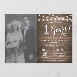 1st Wedding Anniversary Rutic Wood Invitation