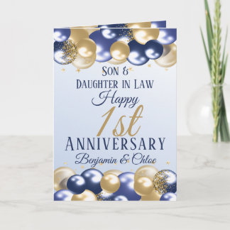 1st Wedding Anniversary Son Daughter Navy Gold Card