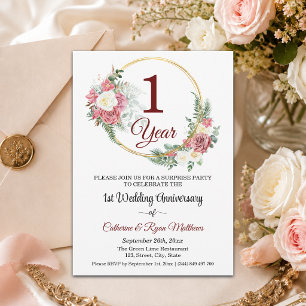 1st Wedding Anniversary Surprise Party Floral Invitation